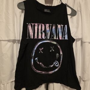NIRVANA Black Cropped Tank with Pastel Graphic